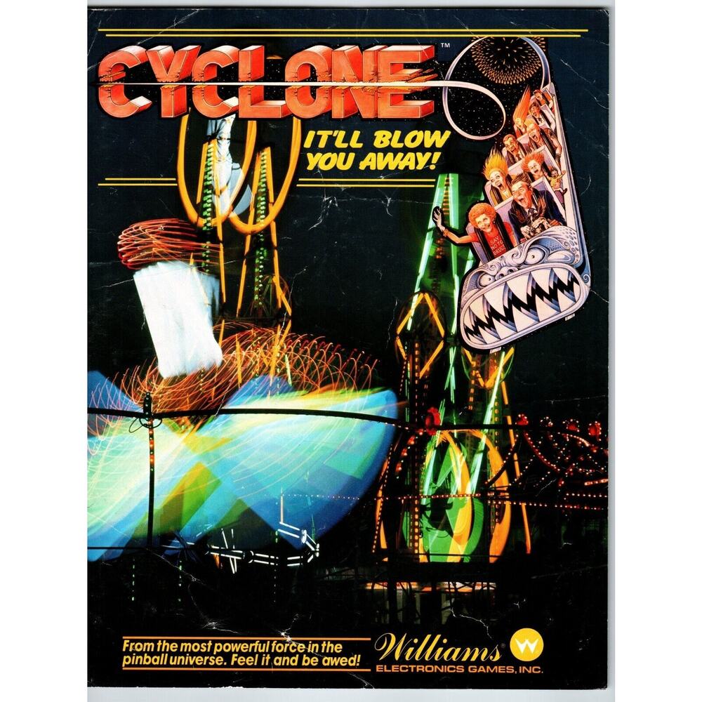Cyclone Pinball FLYER Original Game Artwork 1988 Artwork 2 Sides Tears Wrinkles